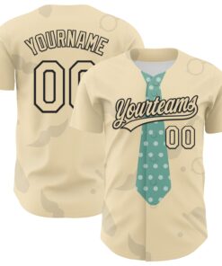 Custom Cream Black 3D Pattern Design Father's Day Tie Authentic Baseball Jersey