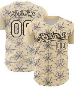 Custom Cream Black 3D Pattern Design Spider Web Authentic Baseball Jersey