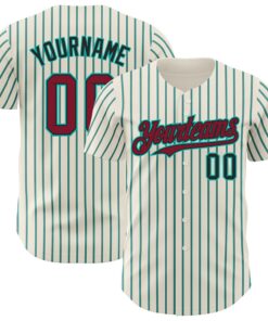 Custom Cream (Black Aqua Pinstripe) Crimson Black-Aqua Authentic Baseball Jersey