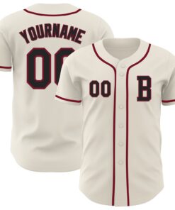 Custom Cream Black-Crimson Authentic Baseball Jersey