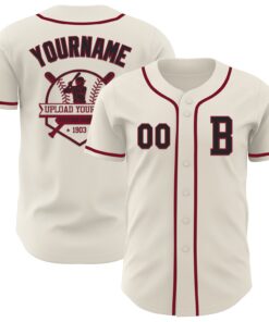 Custom Cream Black-Crimson Authentic Baseball Jersey