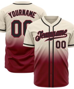 Custom Cream Black-Crimson Authentic Fade Fashion Baseball Jersey
