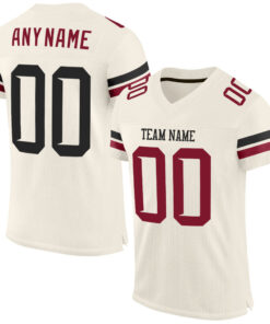 Custom Cream Black-Crimson Mesh Authentic Football Jersey