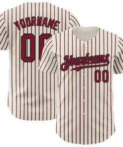 Custom Cream (Black Crimson Pinstripe) Crimson-Black Authentic Baseball Jersey