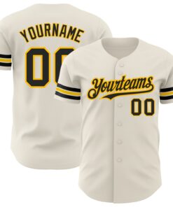 Custom Cream Black-Gold Authentic Baseball Jersey