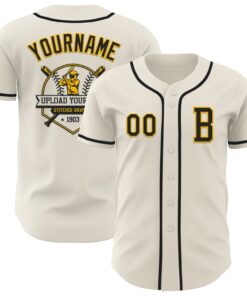 Custom Cream Black-Gold Authentic Baseball Jersey
