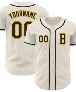 Custom Cream Black-Gold Authentic Baseball Jersey