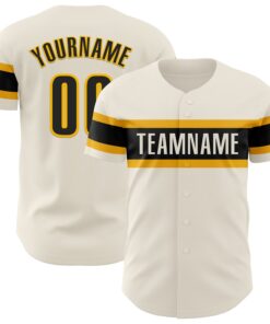 Custom Cream Black-Gold Authentic Baseball Jersey