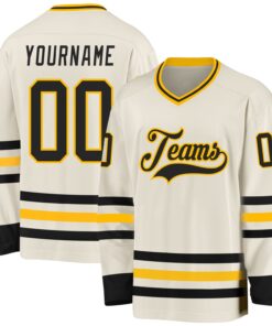 Custom Cream Black-Gold Hockey Jersey