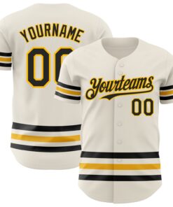 Custom Cream Black-Gold Line Authentic Baseball Jersey
