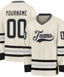 Custom Cream Black-Gray Hockey Jersey