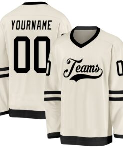 Custom Cream Black Hockey Jersey