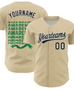 Custom Cream Black-Kelly Green 3D Gallbladder And Bile Duct Cancer Ribbon Authentic Baseball Jersey