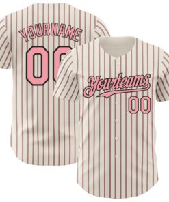 Custom Cream (Black Medium Pink Pinstripe) Medium Pink-Black Authentic Baseball Jersey