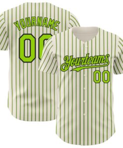 Custom Cream (Black Neon Green Pinstripe) Neon Green-Black Authentic Baseball Jersey