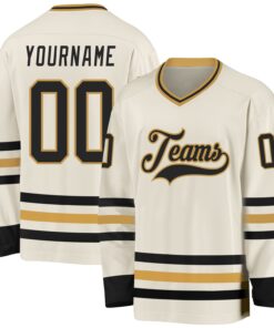 Custom Cream Black-Old Gold Hockey Jersey