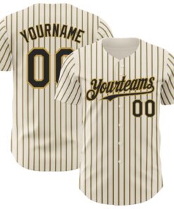Custom Cream (Black Old Gold Pinstripe) Black-Old Gold Authentic Baseball Jersey