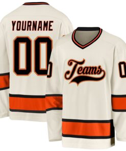 Custom Cream Black-Orange Hockey Jersey