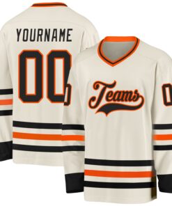 Custom Cream Black-Orange Hockey Jersey