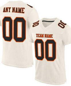 Custom Cream Black-Orange Mesh Authentic Football Jersey