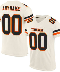 Custom Cream Black-Orange Mesh Authentic Football Jersey
