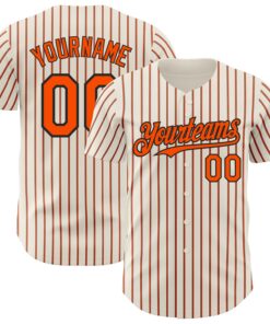 Custom Cream (Black Orange Pinstripe) Orange-Black Authentic Baseball Jersey