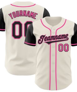Custom Cream Black-Pink Authentic Two Tone Baseball Jersey