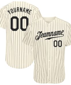 Custom Cream Black Pinstripe Black Authentic Baseball Jersey