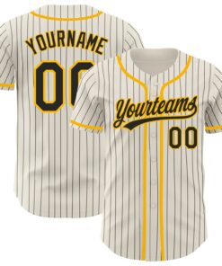 Custom Cream Black Pinstripe Gold Authentic Baseball Jersey
