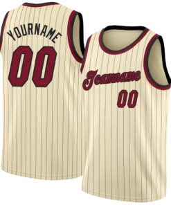 Custom Cream Black Pinstripe Maroon-Black Authentic Basketball Jersey