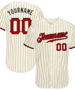 Custom Cream Black Pinstripe Red-Black Authentic Baseball Jersey