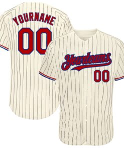 Custom Cream Black Pinstripe Red-Royal Authentic Baseball Jersey