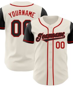 Custom Cream Black-Red Authentic Two Tone Baseball Jersey