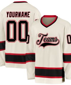Custom Cream Black-Red Hockey Jersey