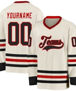 Custom Cream Black-Red Hockey Jersey