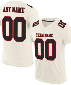 Custom Cream Black-Red Mesh Authentic Football Jersey