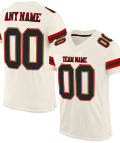 Custom Cream Black-Red Mesh Authentic Football Jersey