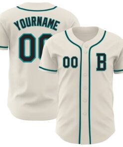 Custom Cream Black-Teal Authentic Baseball Jersey