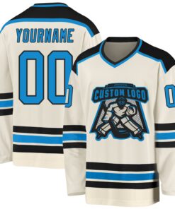 Custom Cream Blue-Black Hockey Jersey