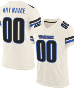 Custom Cream Blue-Black Mesh Authentic Football Jersey