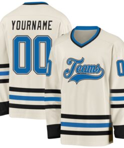 Custom Cream Blue Gray-Black Hockey Jersey