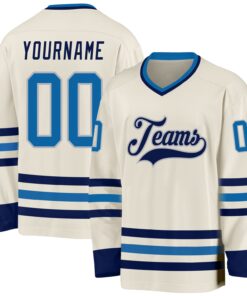 Custom Cream Blue-Navy Hockey Jersey