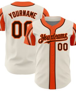 Custom Cream Brown-Orange 3 Colors Arm Shapes Authentic Baseball Jersey