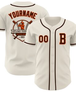 Custom Cream Brown-Orange Authentic Baseball Jersey