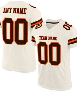 Custom Cream Brown-Orange Mesh Authentic Football Jersey