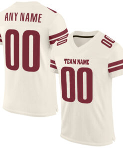 Custom Cream Burgundy Mesh Authentic Football Jersey