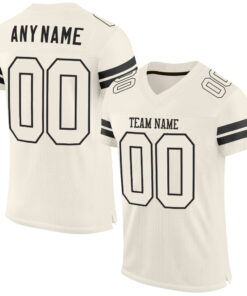 Custom Cream Cream-Black Mesh Authentic Football Jersey