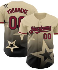 Custom Cream Crimson-Black 3D Pattern Design Gradient Style Twinkle Star Authentic Baseball Jersey