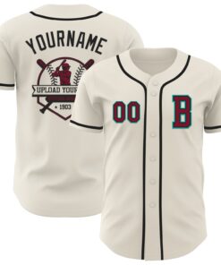 Custom Cream Crimson Black-Aqua Authentic Baseball Jersey