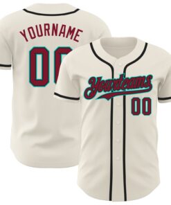 Custom Cream Crimson Black-Aqua Authentic Baseball Jersey